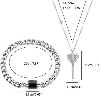 Heart Key Pendant Necklace & Lock Bracelet Set