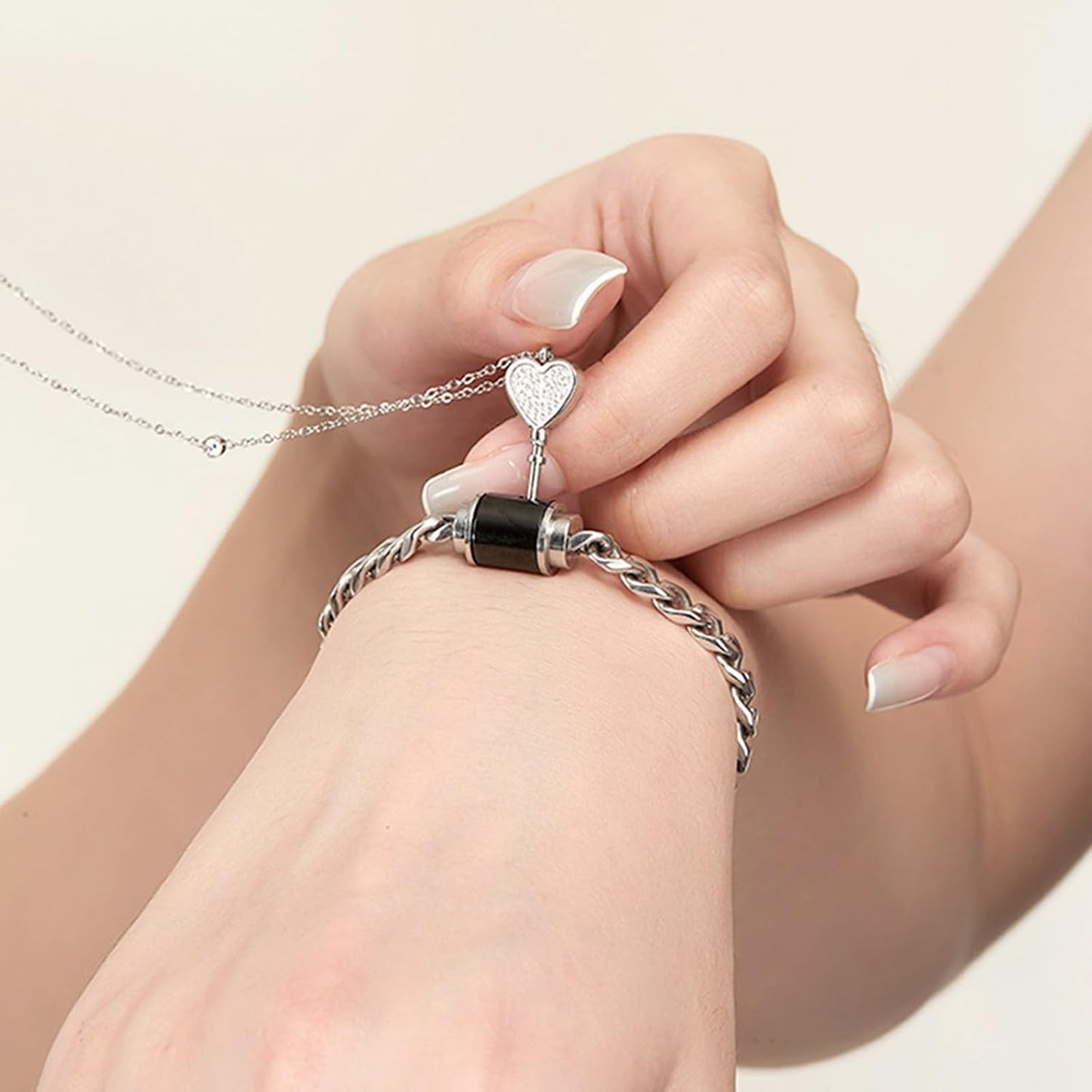 Heart Key Pendant Necklace & Lock Bracelet Set
