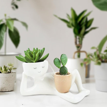 Lazy Little Character Flowerpot, Relaxing Person Holding Pot Planter,