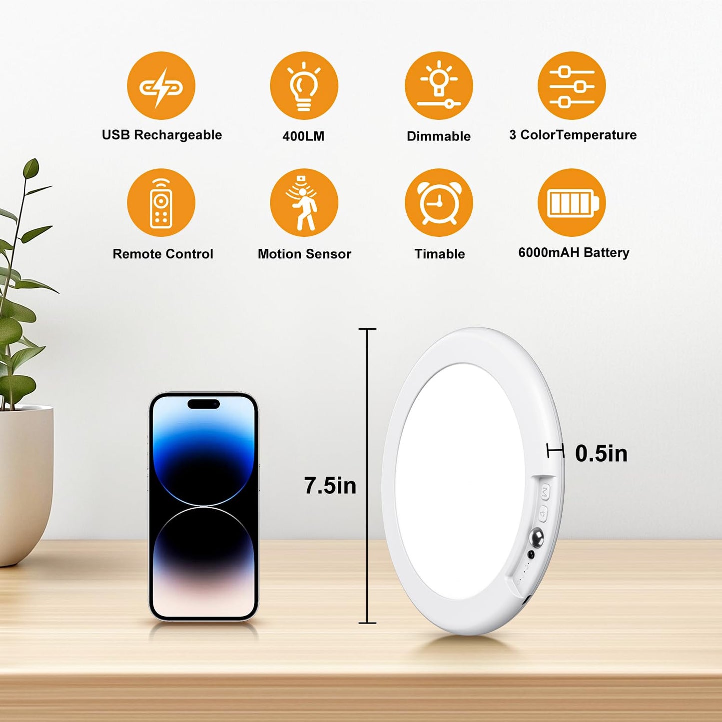 Rechargeable Motion Sensor Ceiling Light with Remote