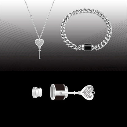 Heart Key Pendant Necklace & Lock Bracelet Set