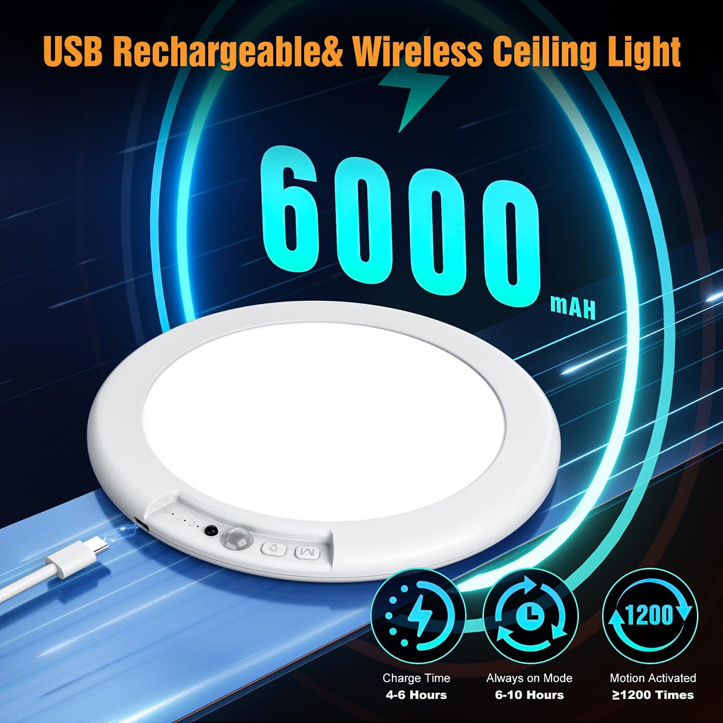 Rechargeable Motion Sensor Ceiling Light with Remote