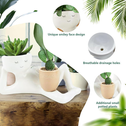 Lazy Little Character Flowerpot, Relaxing Person Holding Pot Planter,